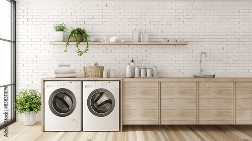 Modern laundry room A room for cleaning clothes to look new photo