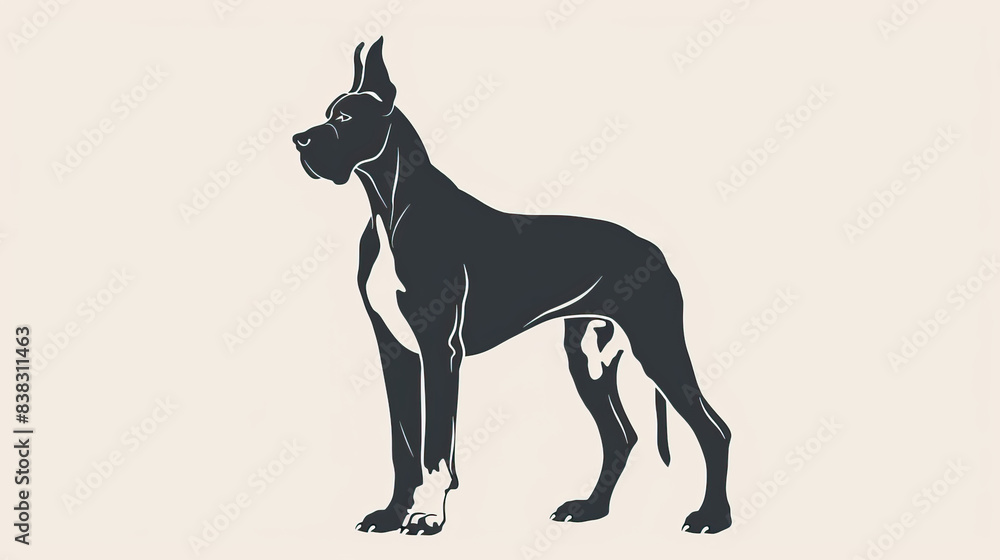 Obraz premium Simple, clear, artisanal stencil print style illustration of Great Dane dog isolated on white background. Stencilled graphic design, modern, minimalist, trendy, product