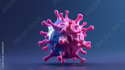 3D illustration of a virus. The virus has a blue and pink color. The virus is on a blue background. photo