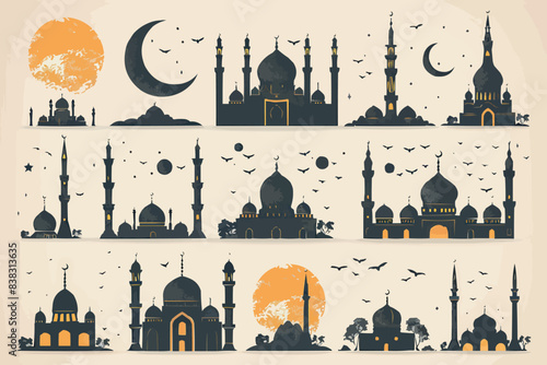 Black silhouette of Islamic Muslim mosque vector