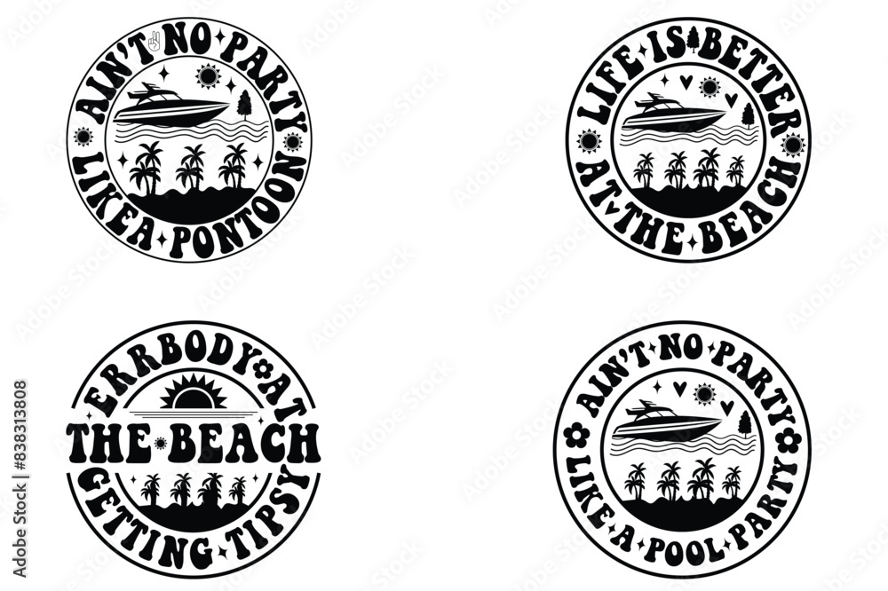Fototapeta premium Ain’t No Party Like pontoon Party, Life Is Better In Summer, Err body At The Beach Getting Tipsy, Ain’t No Party Like A Pool Party retro T-shirt