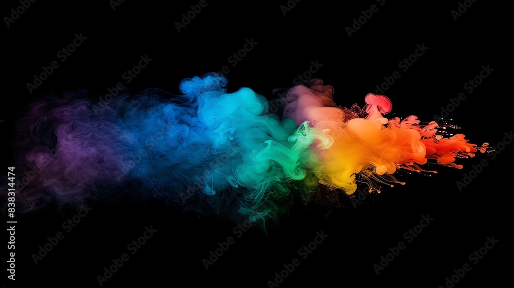 Fototapeta premium Gothic Rainbow smoke, negative space, isolated on black background, advertising photoshoot, pride month LGBTQIA theme
