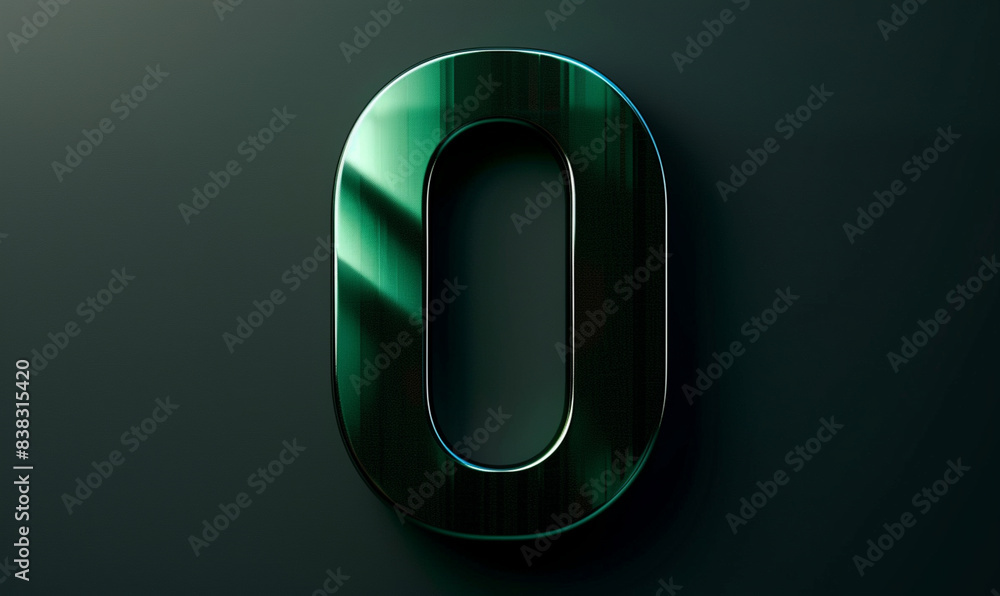 Number 0, Sleek Emerald Metallic Number Zero on Dark Background Number 0, Sleek Emerald Metallic Number Zero on Dark Background