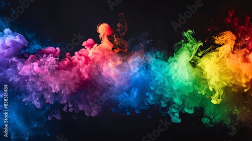 Heavy Fog Rainbow smoke  negative space  isolated on black background  advertising photoshoot  pride month LGBTQIA theme