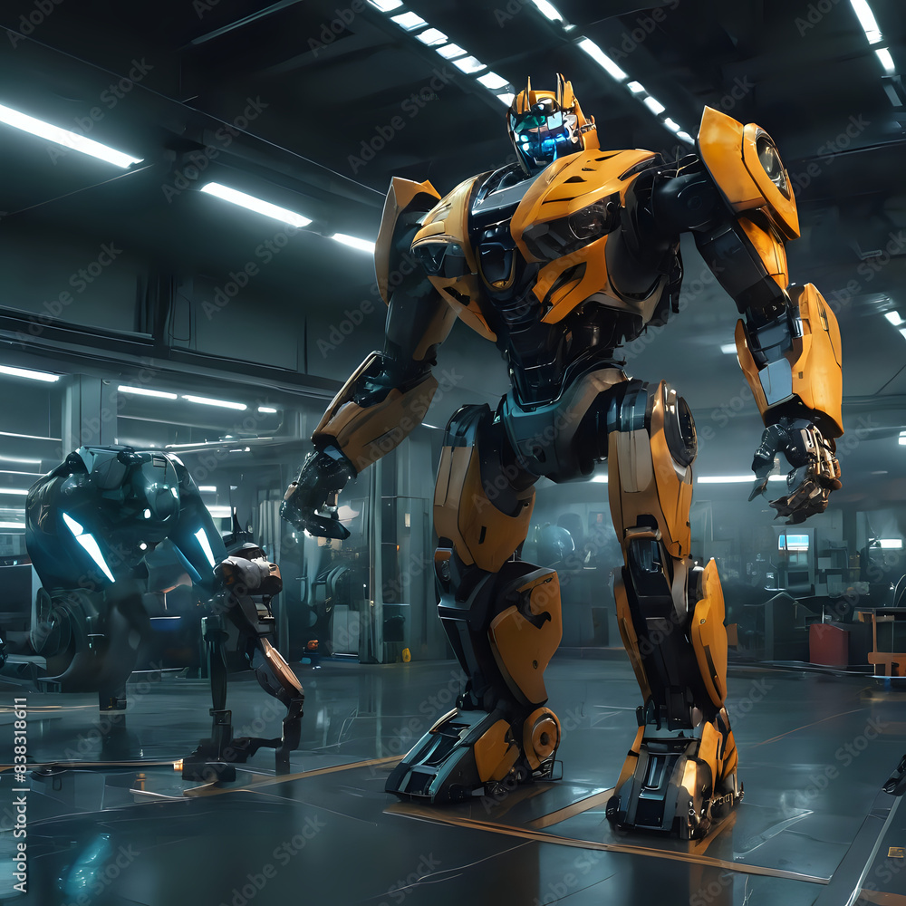 a in a warehouse with a robot and a robot in the background a in a warehouse with a robot and a robot in the background