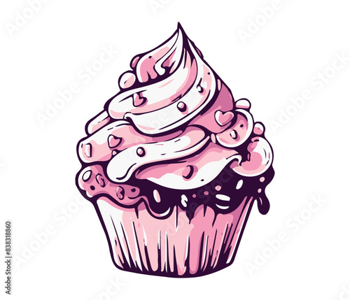 extravagant cute pink cupcake vector