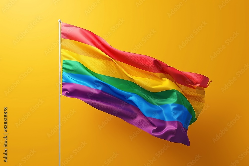 Vibrant rainbow flag waving on a bright yellow background symbolizing pride unity and diversity in a dynamic digital illustration Perfect for LGBTQ+ themes and celebrations Vibrant rainbow flag waving on a bright yellow background symbolizing pride unity and diversity in a dynamic digital illustration Perfect for LGBTQ+ themes and celebrations