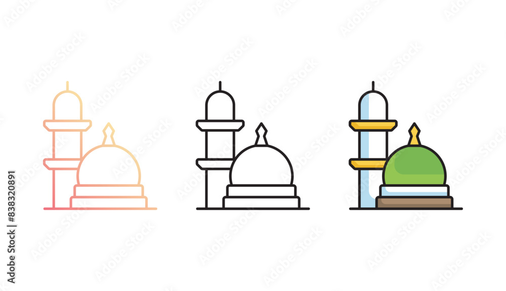 Nabawi Mosque icon design with white background stock illustration Nabawi Mosque icon design with white background stock illustration