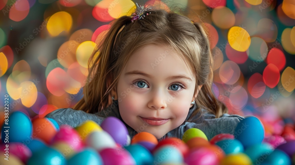 Easter Celebration: Capture the joy of an Easter celebration with colorful eggs, cheerful children, and festive decorations,