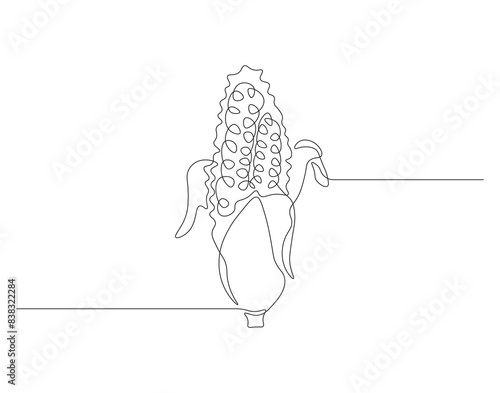 Continuous one line drawing of corn crop for farm. One line drawing illustration of corn from agriculture. fresh maize concept continuous line art. Editable outline.