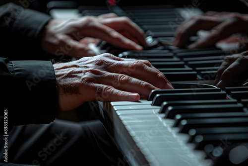 "Harmonious Passion: Close-Up View of Gentle Female Hands Playing a Melody on Piano, Immersed in Piano Lessons and Favorite Classical Music"