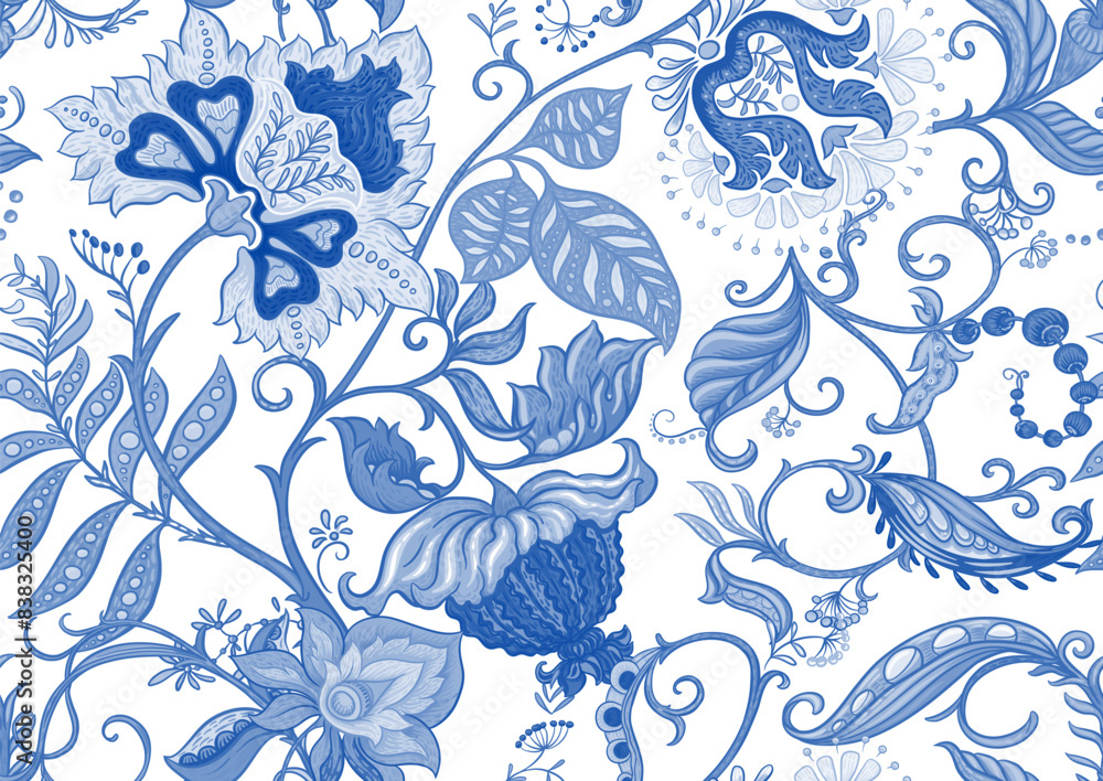 custom made wallpaper toronto digitalFantasy flowers in retro, vintage, jacobean embroidery style. Seamless pattern, background. Vector illustration.