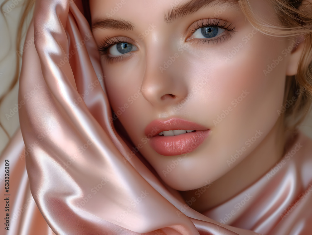 Serene Beauty Portrait with Lustrous Hair and Blue Eyes Serene Beauty Portrait with Lustrous Hair and Blue Eyes