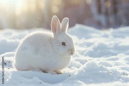  Snowy Bunny Frolic  White Funny Fluffy Rabbit Enjoying the Snow 