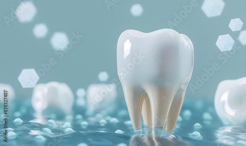 3D Rendered Illustration of a Pristine White Tooth on a Blue Background