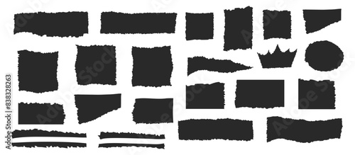 Jagged edge rectangle shapes, frames. Torn paper cut piece collection, isolated grunge border. Ripped strips set vector background illustration
