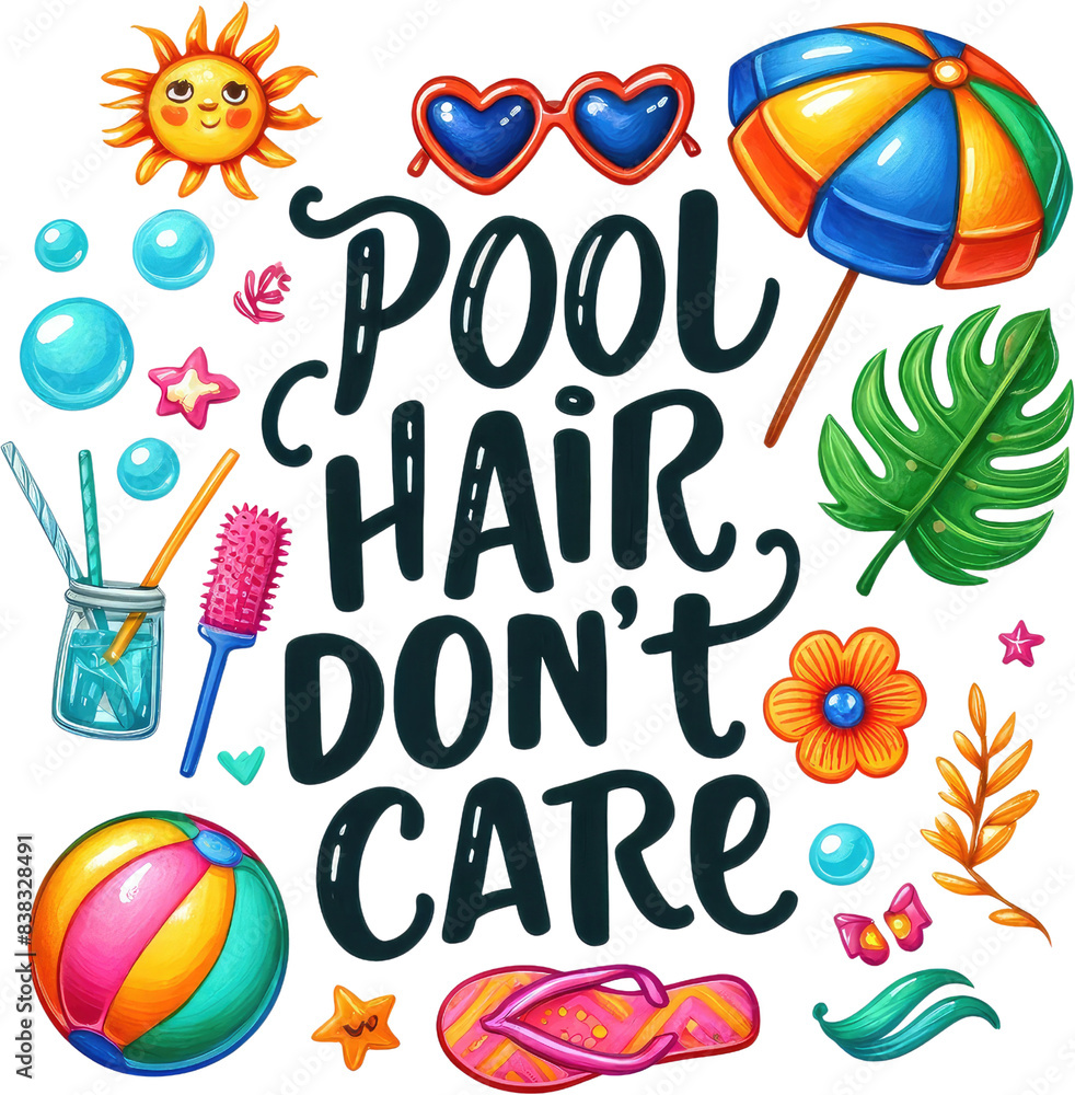 Watercolor Summer Clipart PNG with Funny Quotes Tropical Beach