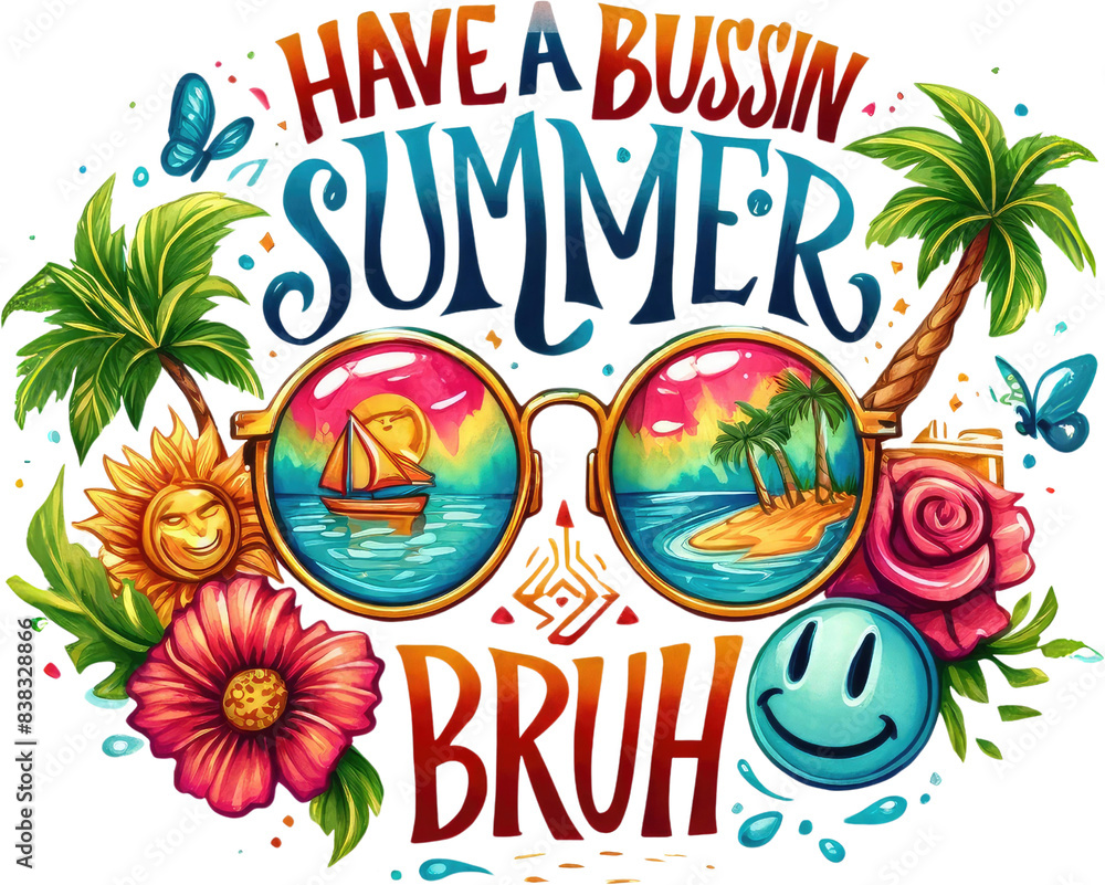 Watercolor Summer Clipart PNG with Funny Quotes Tropical Beach