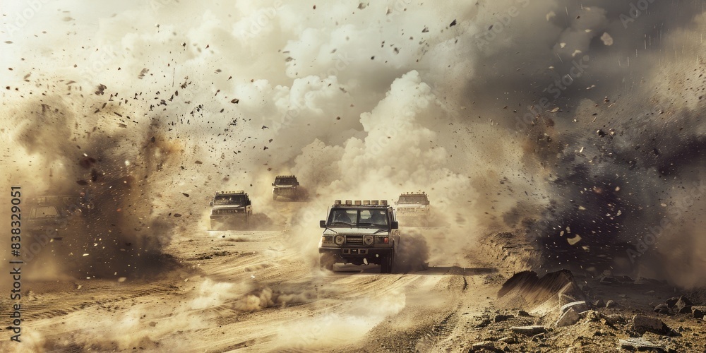 Armored Vehicle Amidst Explosions Armored Vehicle Amidst Explosions