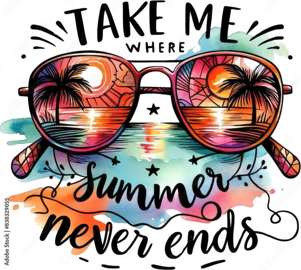 Watercolor Summer Clipart PNG with Funny Quotes Tropical Beach