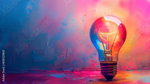 A brilliant, vivid concept banner with a lightbulb, a brainstorming visualization, an idea and creative thought bubble, copy space, Generative AI.