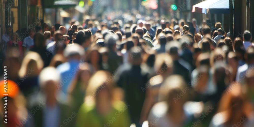 Obraz premium Blurred city street scene with noisy people in motion.