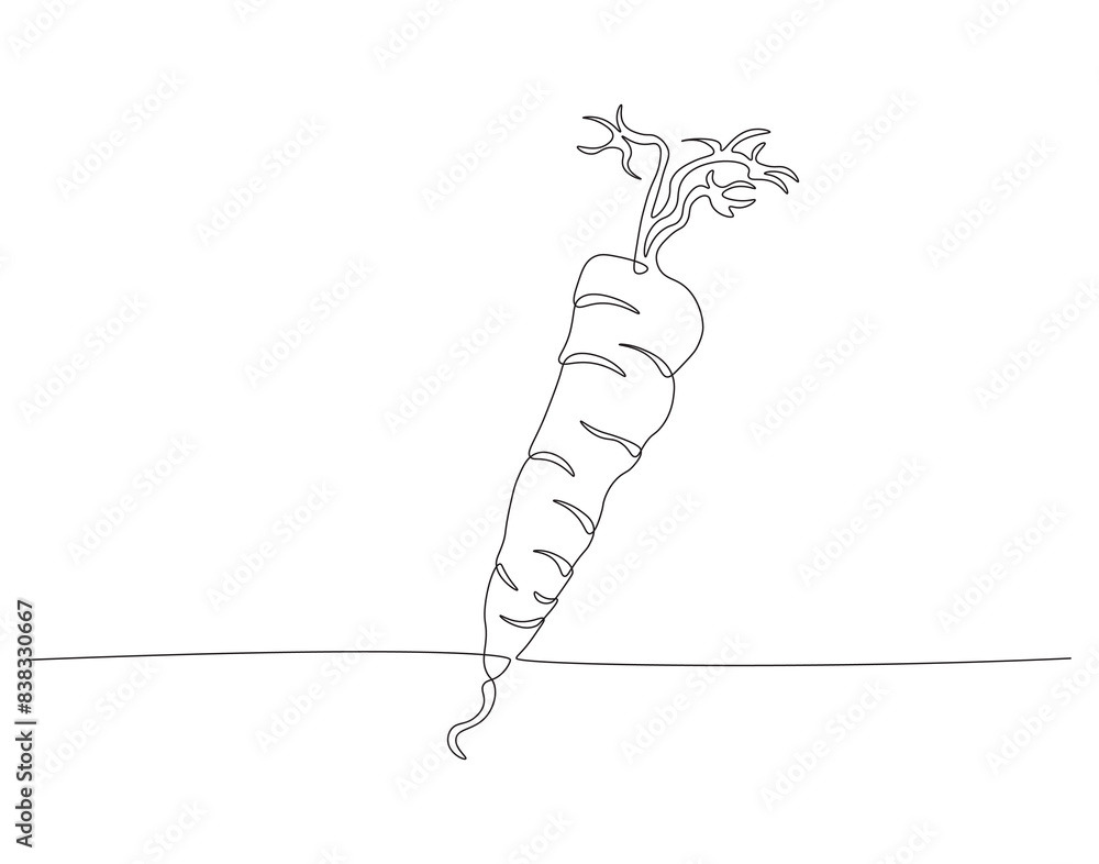 Continuous one line drawing of carrot vegetable. One line drawing illustration of growing carrot plant. Vegetable growing concept continuous line art. Editable outline. Continuous one line drawing of carrot vegetable. One line drawing illustration of growing carrot plant. Vegetable growing concept continuous line art. Editable outline.