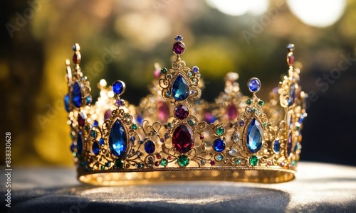 low key image of beautiful queen/king crown. vintage filtered. fantasy medieval period. selective focus. ai generative