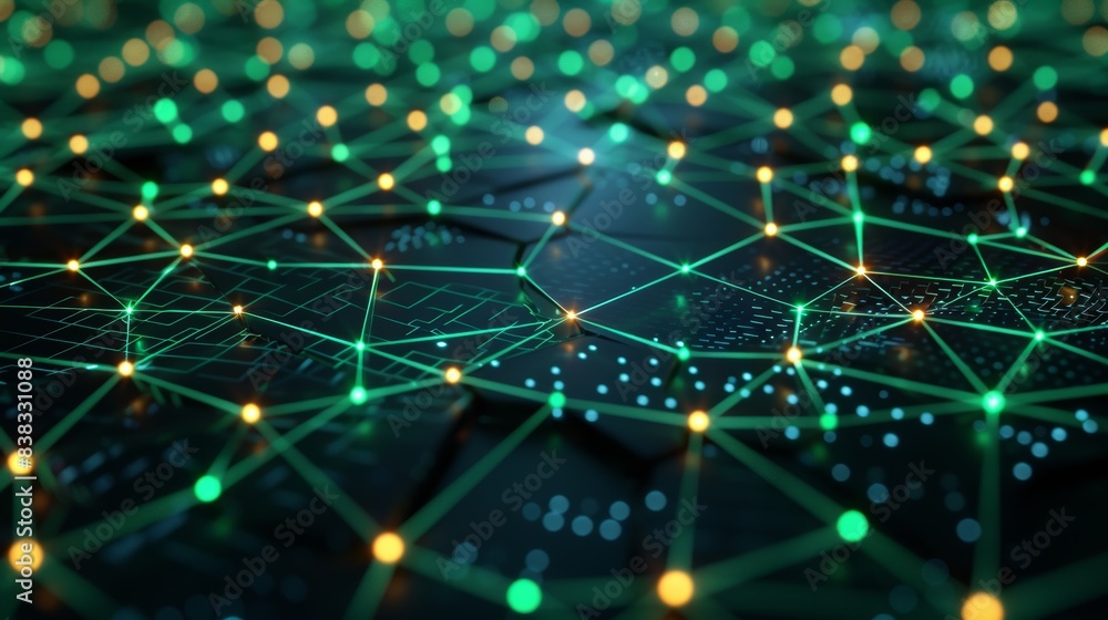 An abstract illustration of a network security concept, with interconnected nodes protected by a glowing green firewall, representing data protection. Concept: network security, interconnected nodes, An abstract illustration of a network security concept, with interconnected nodes protected by a glowing green firewall, representing data protection. Concept: network security, interconnected nodes,
