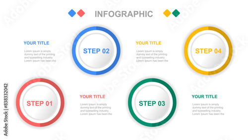 An infographic design template for business consisting of four consecutive steps. It can be used to describe the workflow and steps. EPS10