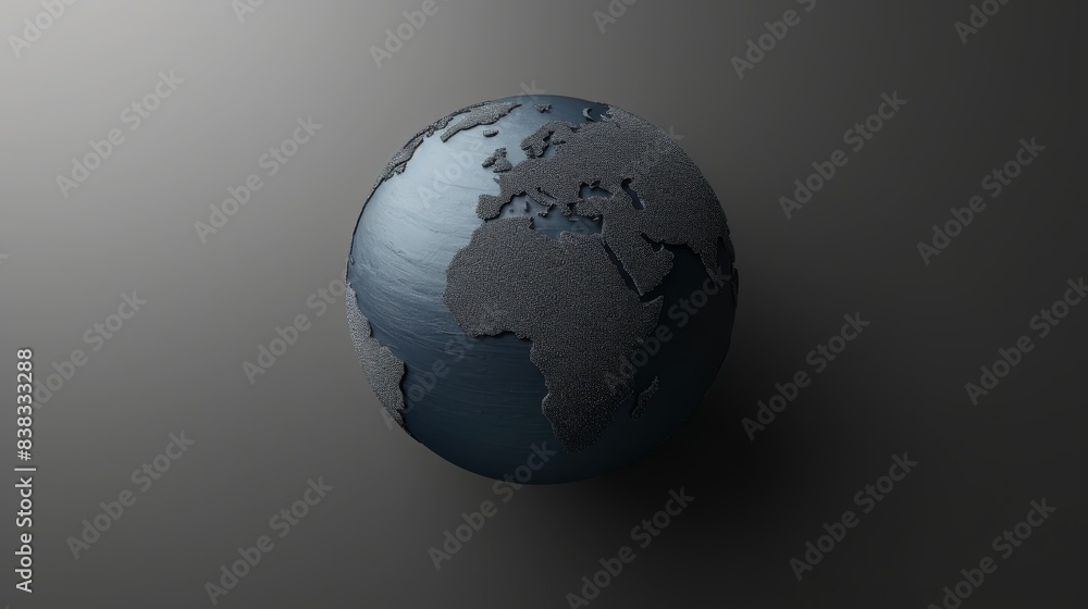 A 3D rendering of a blue and grey globe against a grey background. The globe is lit from the top, casting a shadow. The continents are visible. A 3D rendering of a blue and grey globe against a grey background. The globe is lit from the top, casting a shadow. The continents are visible.