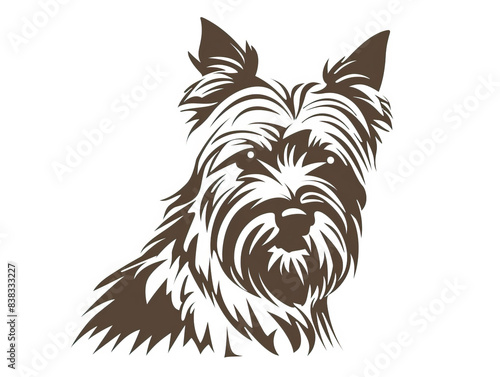 Simple  clear  artisanal stencil print style illustration of Yorkshire Terrier dog isolated on white background. Stencilled graphic design  modern  minimalist  trendy  product