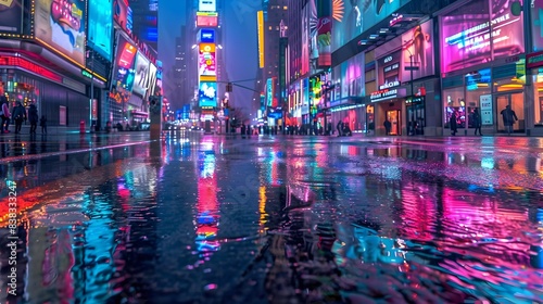 Mesmerizing Neon-Lit Urban Landscape with Vibrant Reflections on Wet Streets