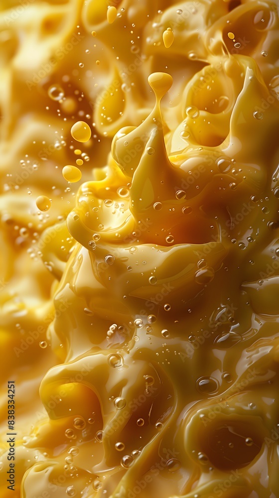 Tasty melting cheese sauce texture, close up wallpaper. Generative AI