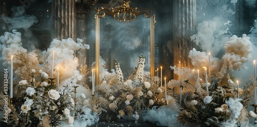 Compared to the nostalgia lindeed oil mirror rooms vintage chandelier and golden mirrors wall style of a classic abundance of flowers with black white flowers, roses made in mist over a new gold