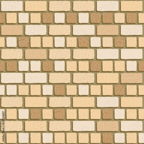 Realistic vector yellow English brick wall seamless pattern. Flat light brown...