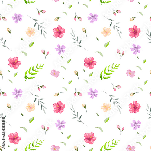 Wallpaper Mural Cute abstract floral vector pattern with small flowers and leafs. Collage contemporary seamless pattern. Vector realistic cartoon style pattern. Minimalism on write background. Torontodigital.ca