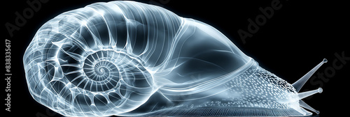 X-ray of a snail having a conch shell following the fibonacci sequence