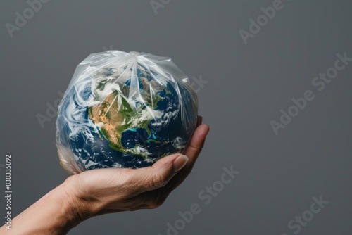 An illustration of earth inside a plastic bag representing global warming and climate change