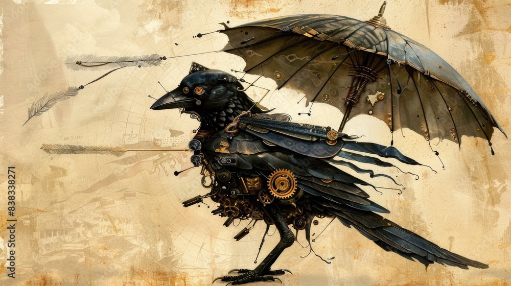 Naklejka premium Steampunk Umbrellabird