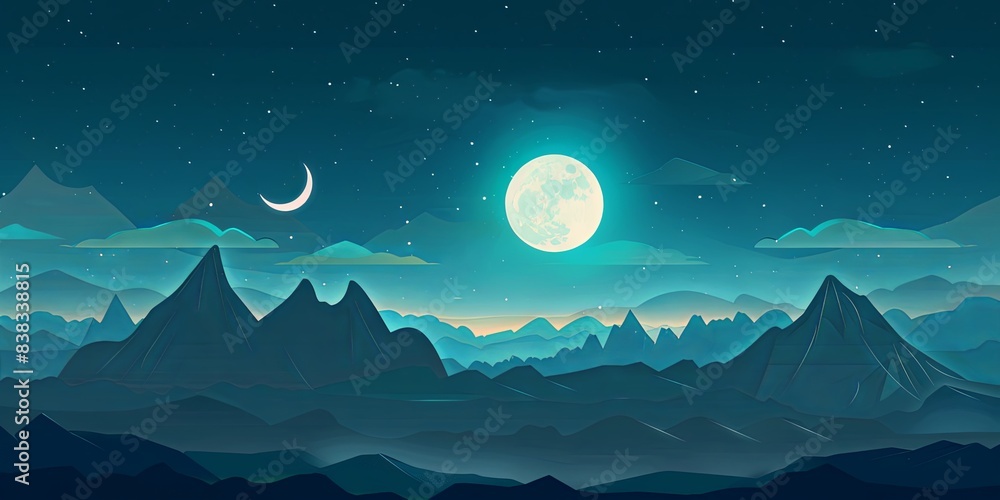 Obraz premium Night sky with full moon, flat design front view theme night animation vivid