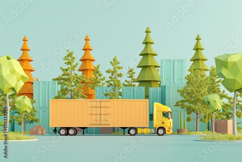 Sustainable supply chain flat design front view eco-friendly logistics theme 3D render Split-complementary color scheme photo