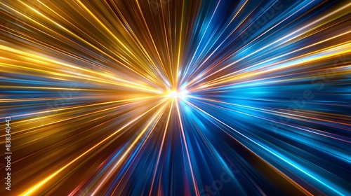 Vibrant streaks of Aspen Gold and Princess Blue converge in a dazzling warp speed effect in this sci-fi-themed image.