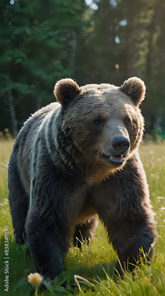 Fototapeta premium a bear that is walking in the grass