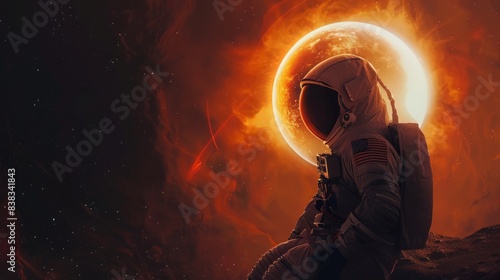 Anonymous astronaut watching a solar eclipse Generative AI
