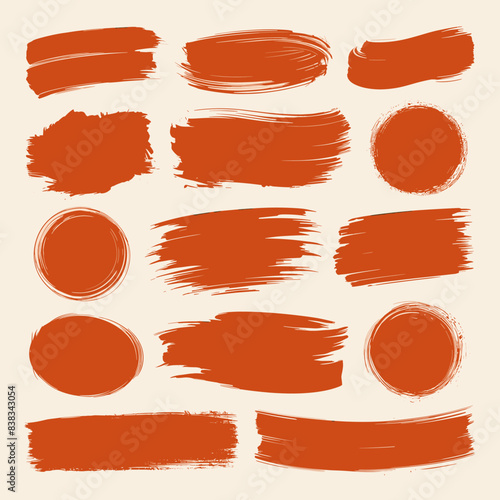 Cadmium Orange Color Abstract Ink Brush Strokes, Banner Texture Set