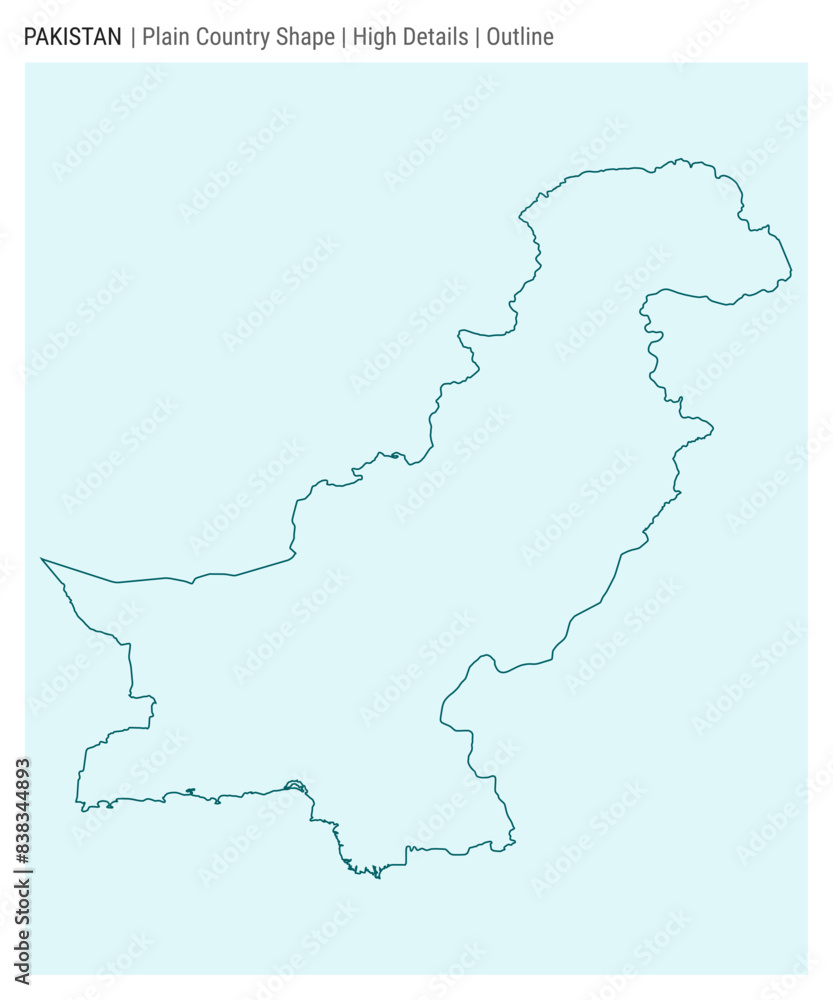 Pakistan plain country map. High Details. Outline style. Shape of Pakistan. Vector illustration.
