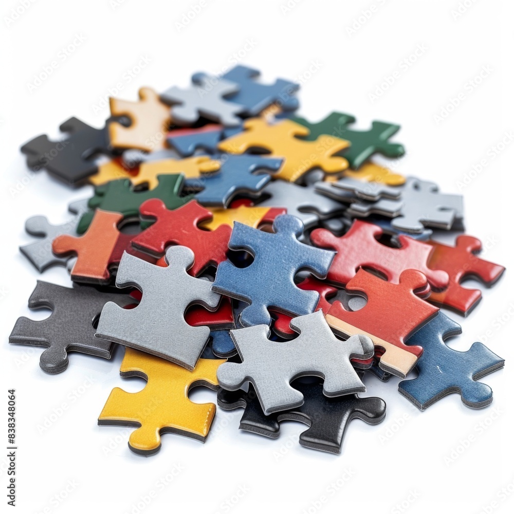 Obraz premium Solving the Puzzle - Isolated Jigsaw Pieces on White Background