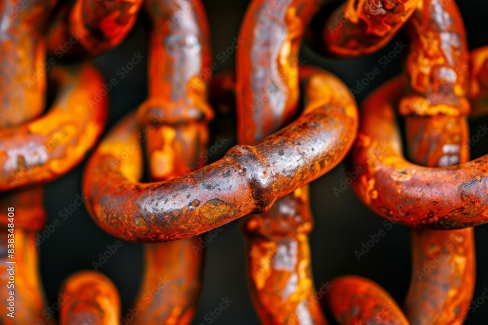 Close-up of rusty industrial chains with textured details Close-up of rusty industrial chains with textured details