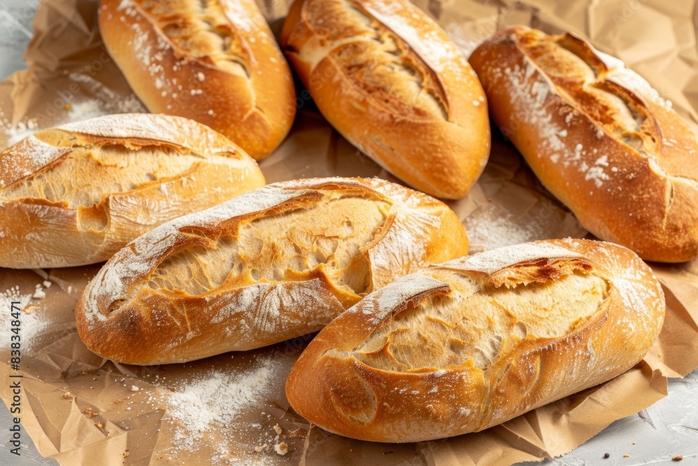 Freshly baked artisan bread loaves on rustic table Freshly baked artisan bread loaves on rustic table